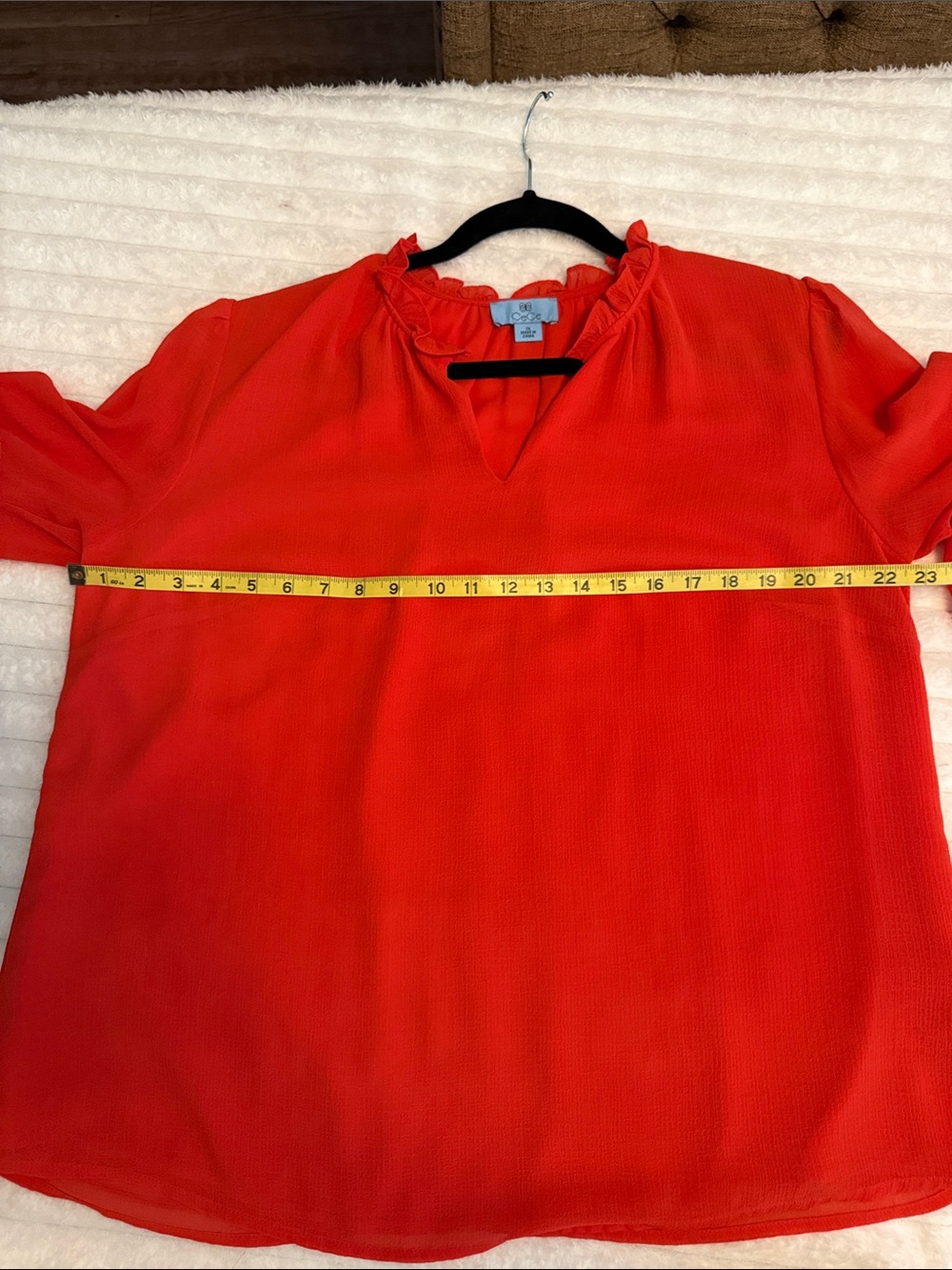 CeCe Bright Red Ruffle V-Neck Blouse - Picture 5 of 10
